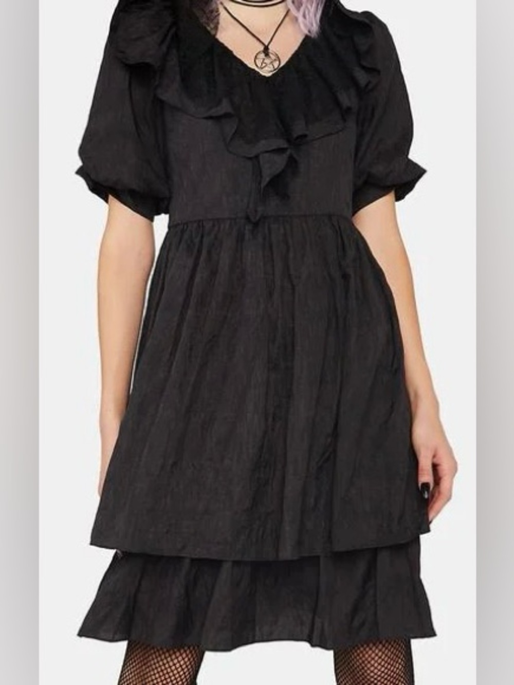 Punk Rave Dark Witch Lovely Ruffle Collar Loose Dress Medium/Large